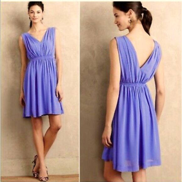 ANTHROPOLOGIE | HD IN PARIS Lavana Blue Purple Chiffon Side Tie Mini Dress Sz 2P - Picture 1 of 6